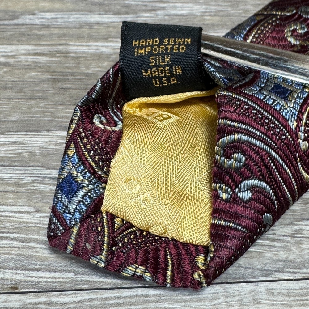 Robert Talbott Nordstrom Handmade Luxury 100% Silk Neck Tie Paisley Burgandy USA - Picture 6 of 10